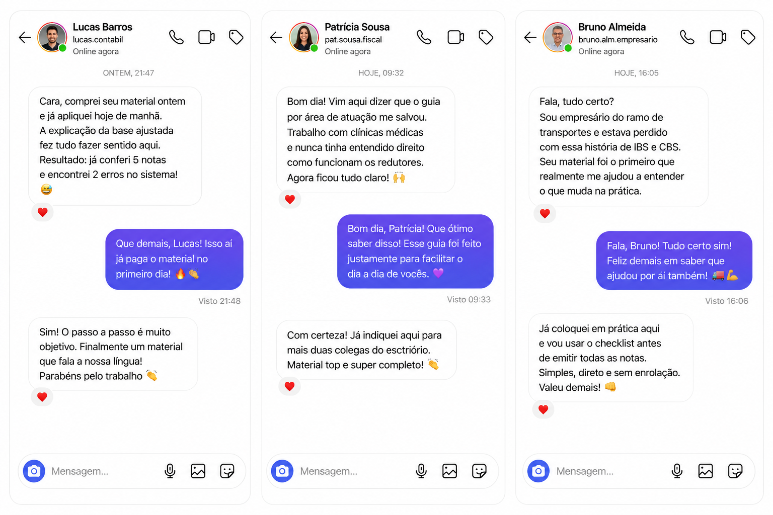 Conversas no Instagram sobre o Método NOTA