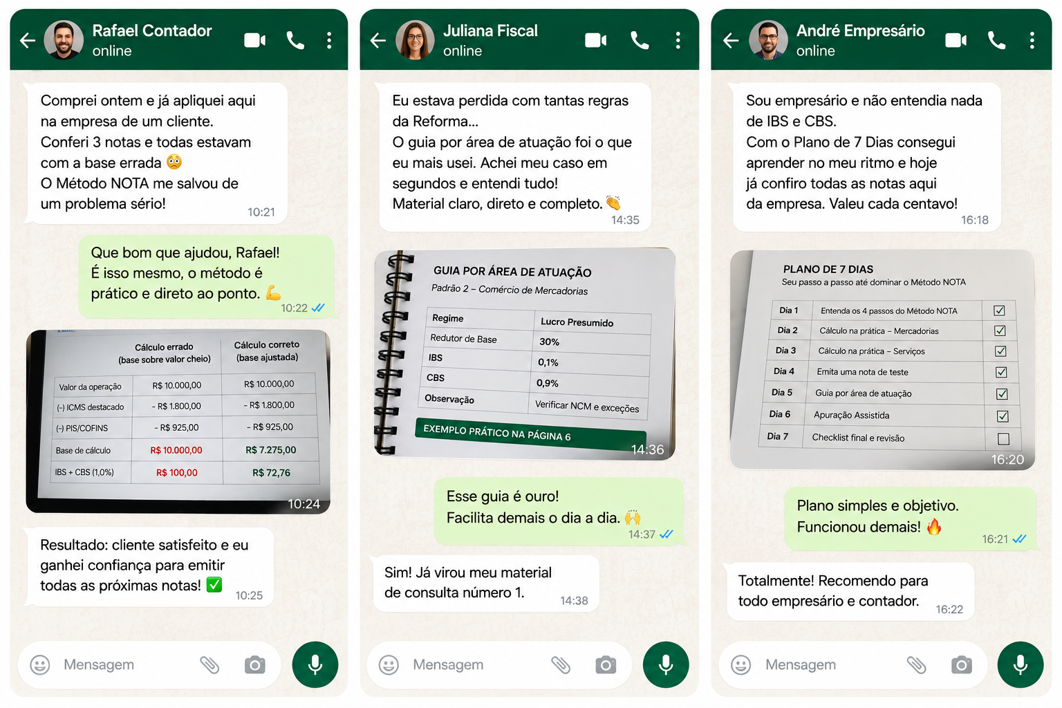 Conversas no WhatsApp sobre o Método NOTA